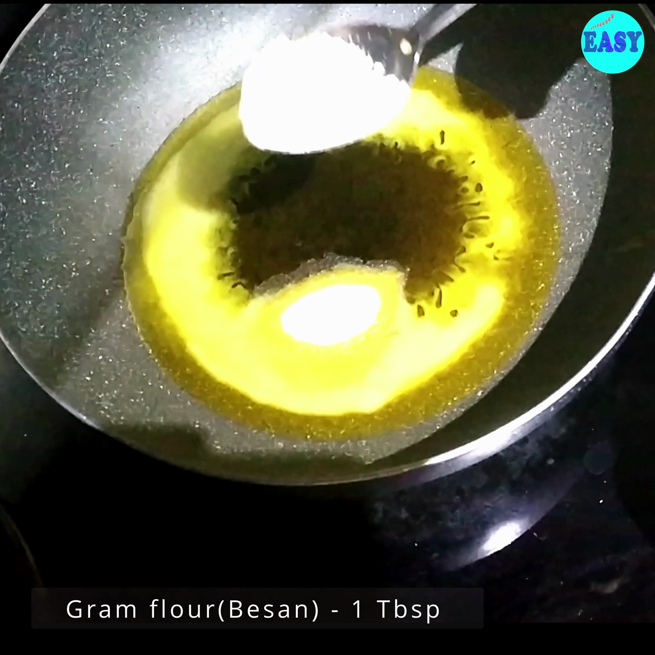 Step 5 - Once the ghee is melted, add the semolina and gram flour and roaster a minute.