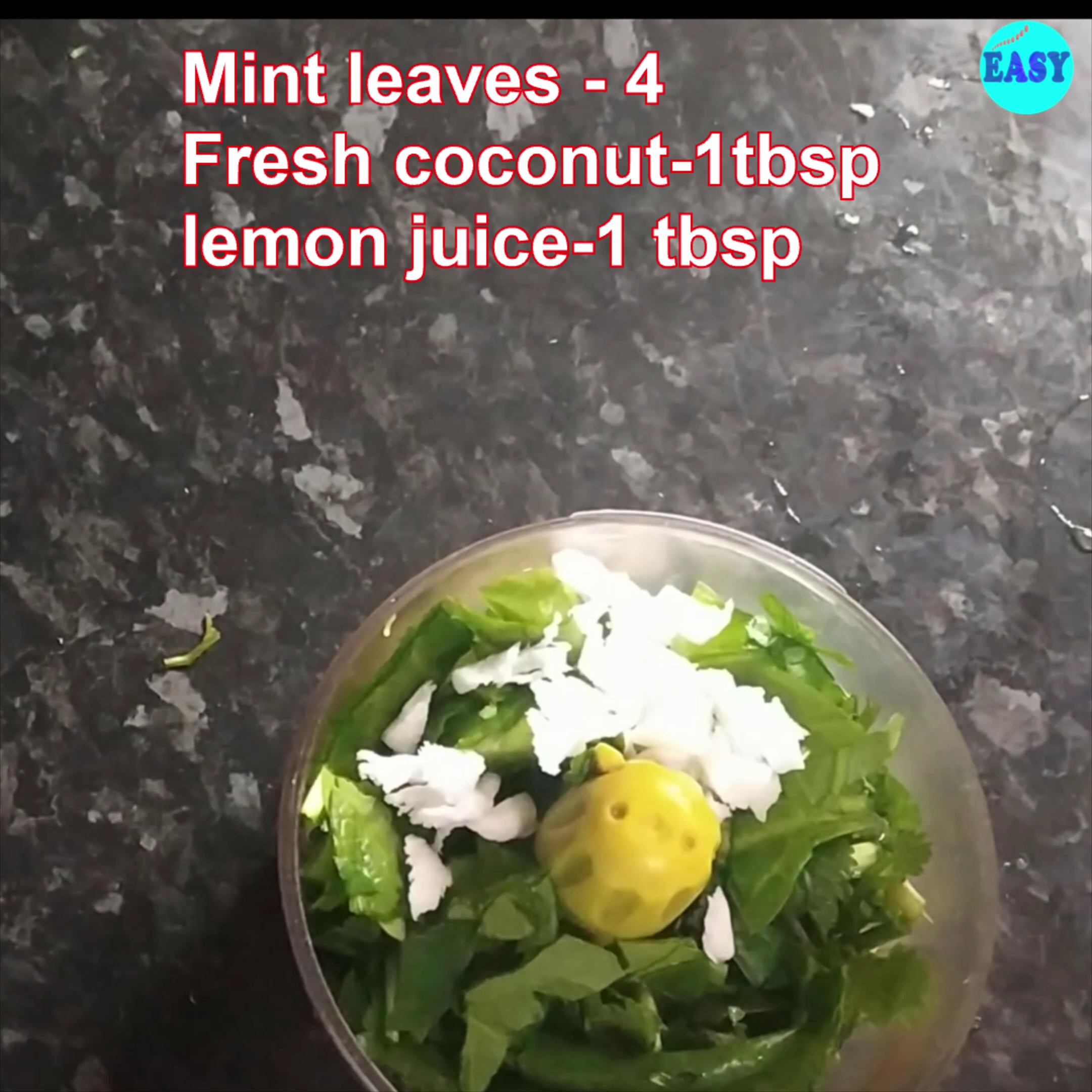 Step 3 - Add mint leaves, fresh coconut and lemon juice. Blend it with minimum water required to make a paste, keep aside to use later.