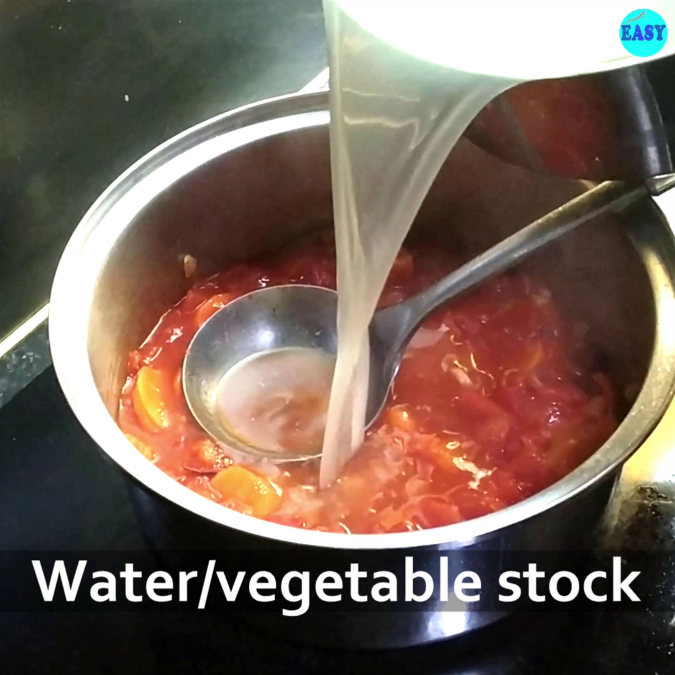 Step 4 - Add vegetable stock or water whatever you are using and cook it for 15-20 mins on medium heat until the tomatoes are tender. Alternatively, you can pressure cook it for up to two whistles.
