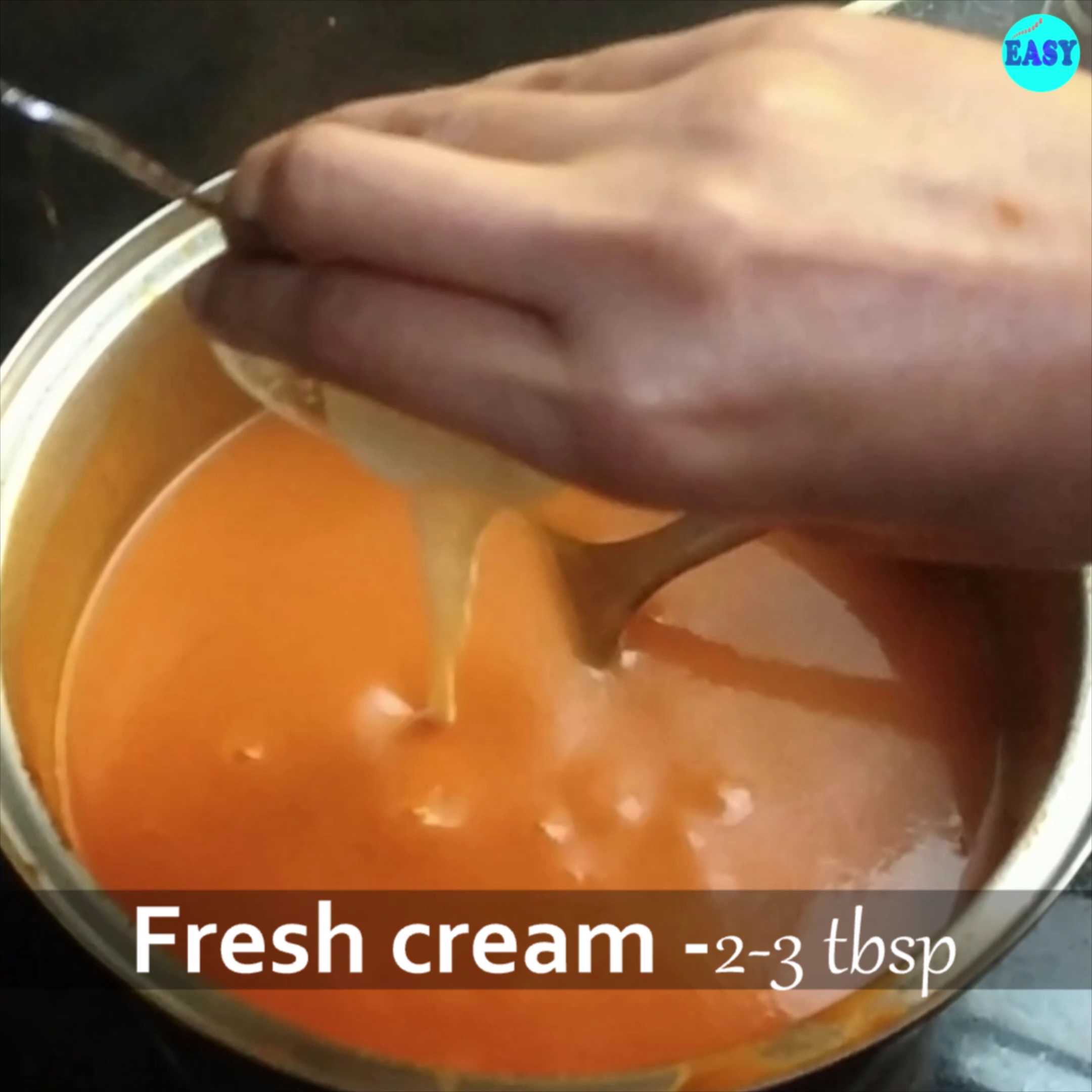 Step 10 - Switch off the heat and add the cream at the end.