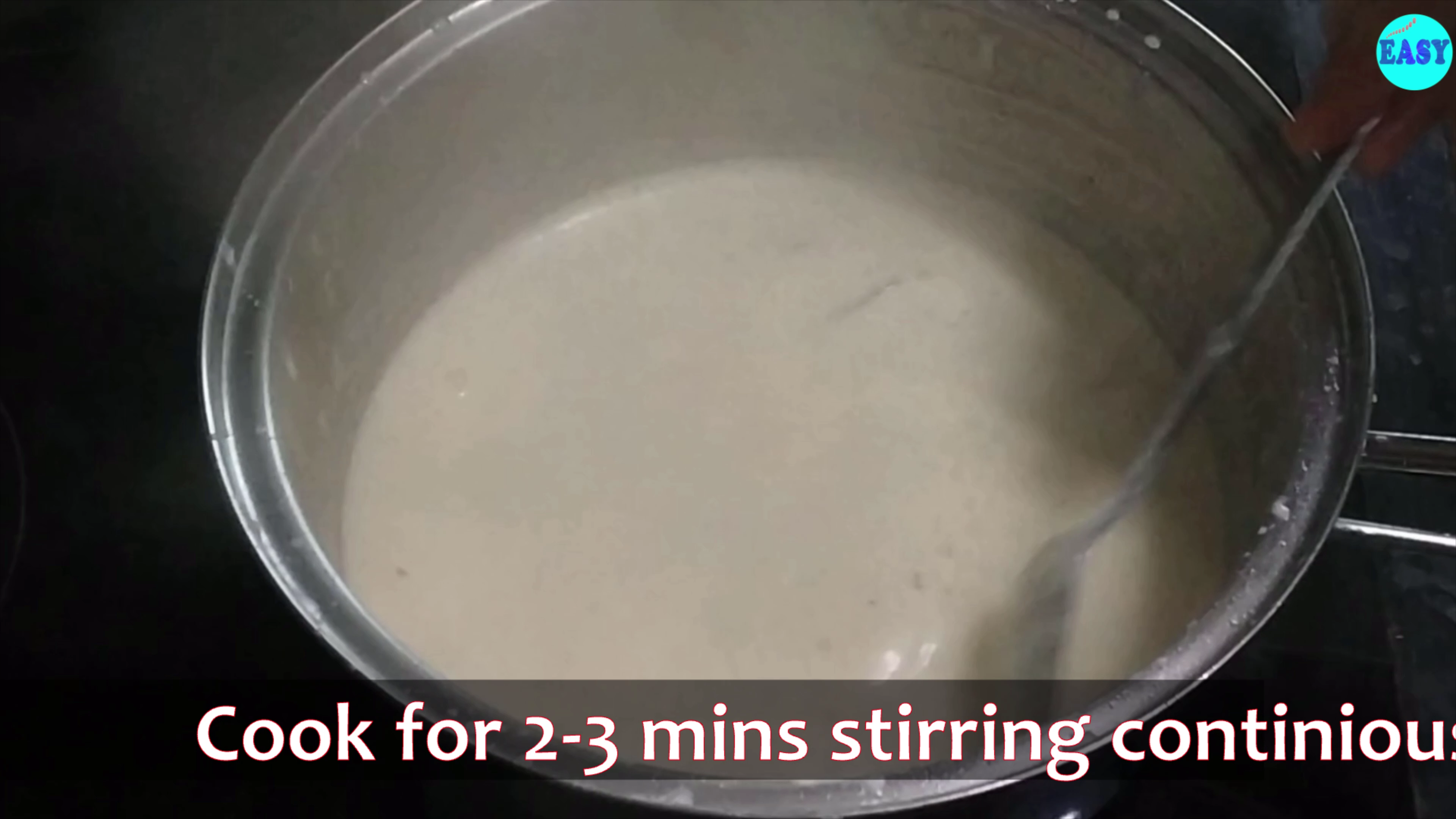Step 4 - Stir continuously until it starts boiling, to prevent it from curdling. Cook for 2-3 minutes.