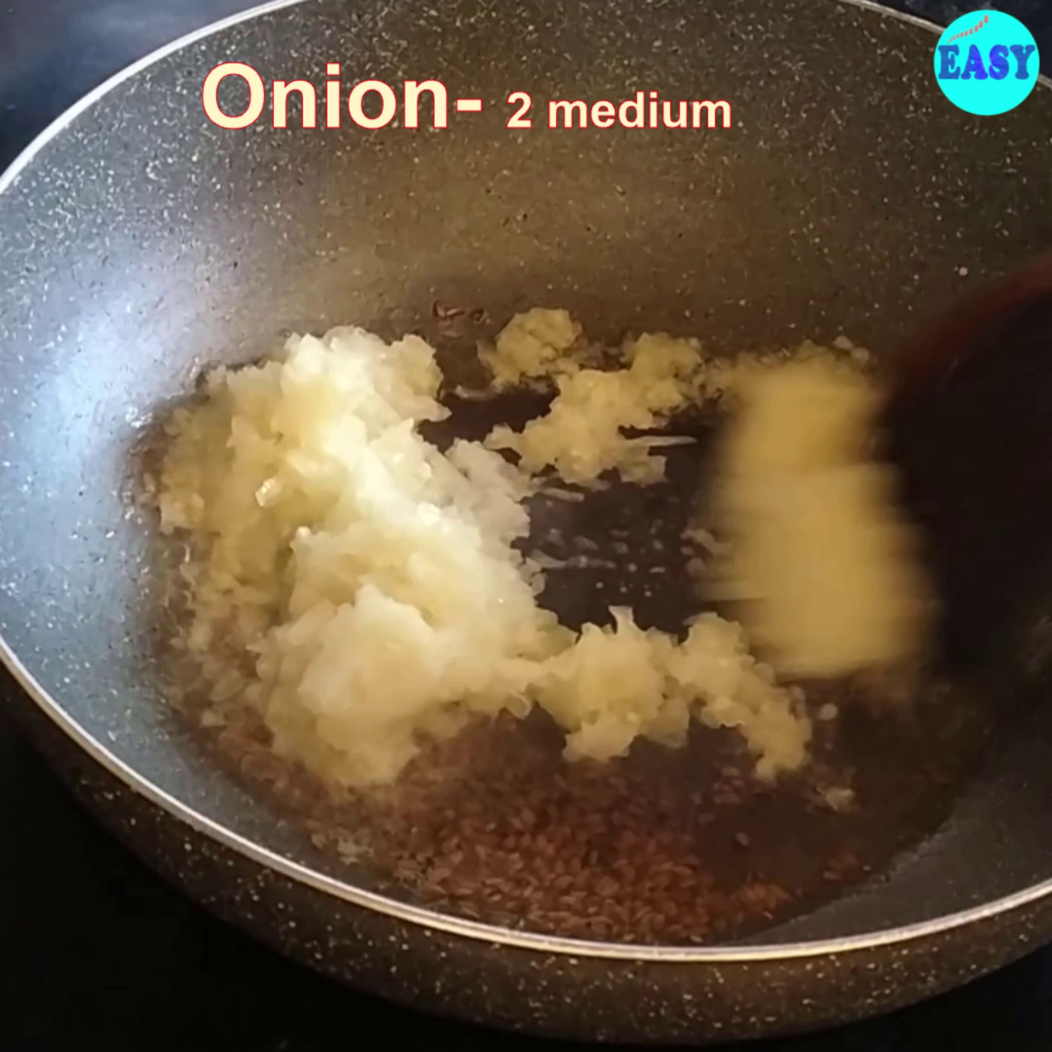 Step 5 - Add chopped onions and salt. Saute on a medium heat until the onions turn golden brown.